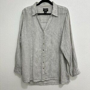Jones NY Womens Striped Linen Tunic Top Size 1X Plus Lagenlook Coastal Minimal